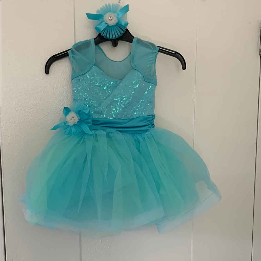 Weissman Aqua Sequin Kids Dance Costume